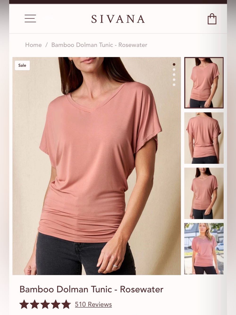 Sivana Rosewater Bamboo Dolman Tunic